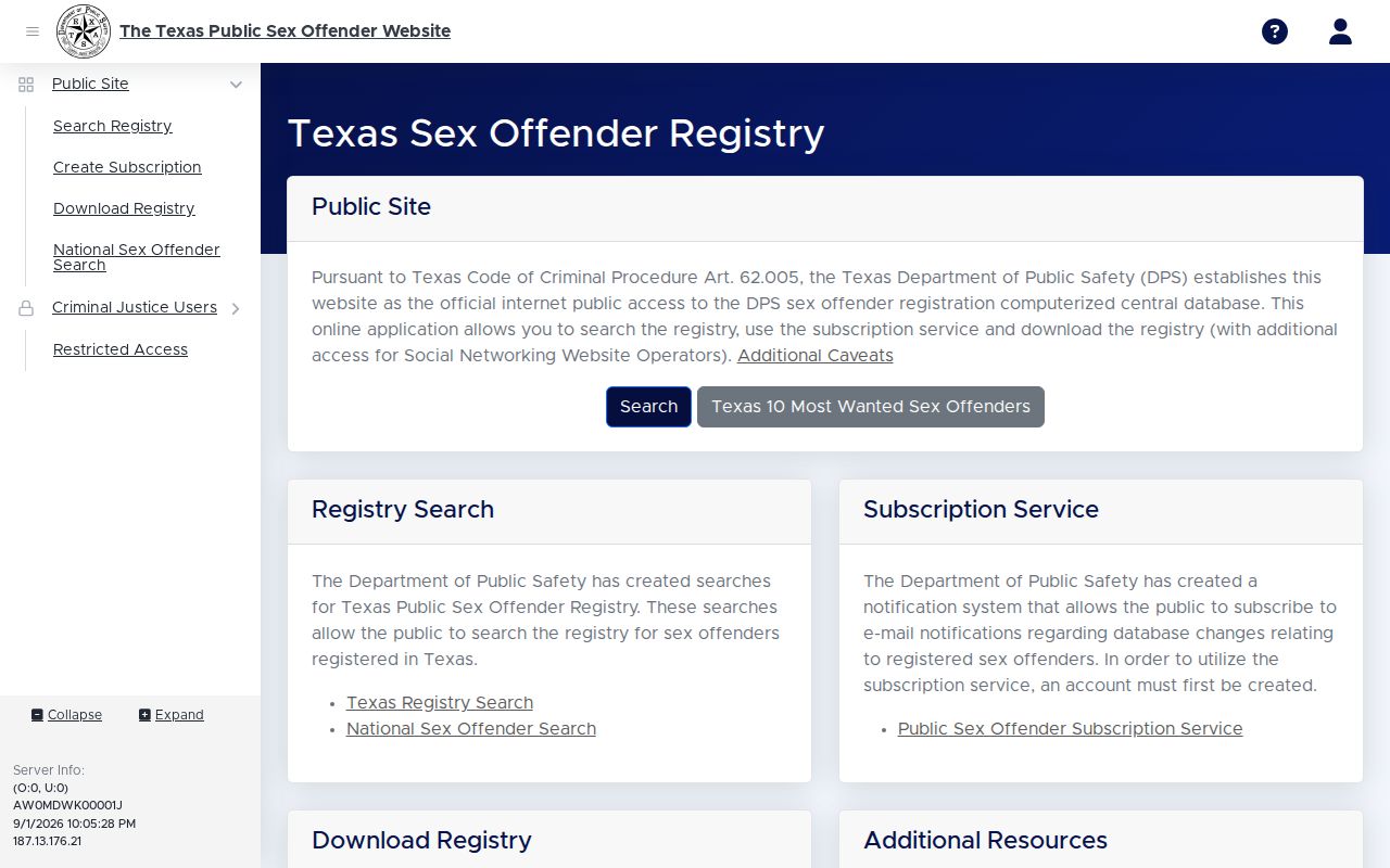 Kerrville residents directory Texas DPS public registry search interface