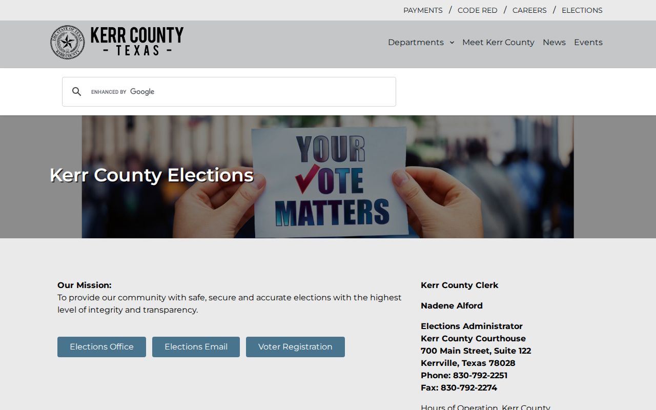 Kerrville neighbors Kerr County Elections information page
