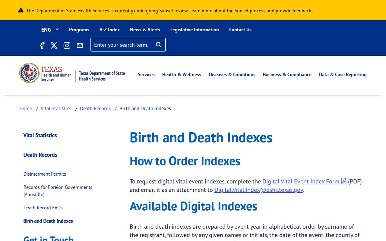 Kerrville resident lookup using Texas birth and death index access