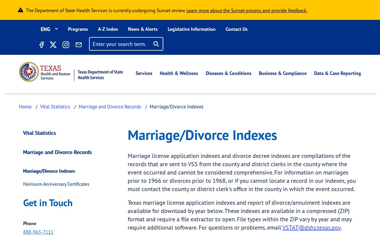 Kerrville resident lookup through Texas marriage and divorce indexes