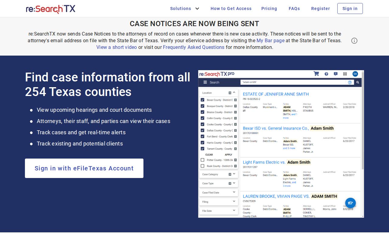 Kerrville resident lookup through the Texas re:SearchTX court search