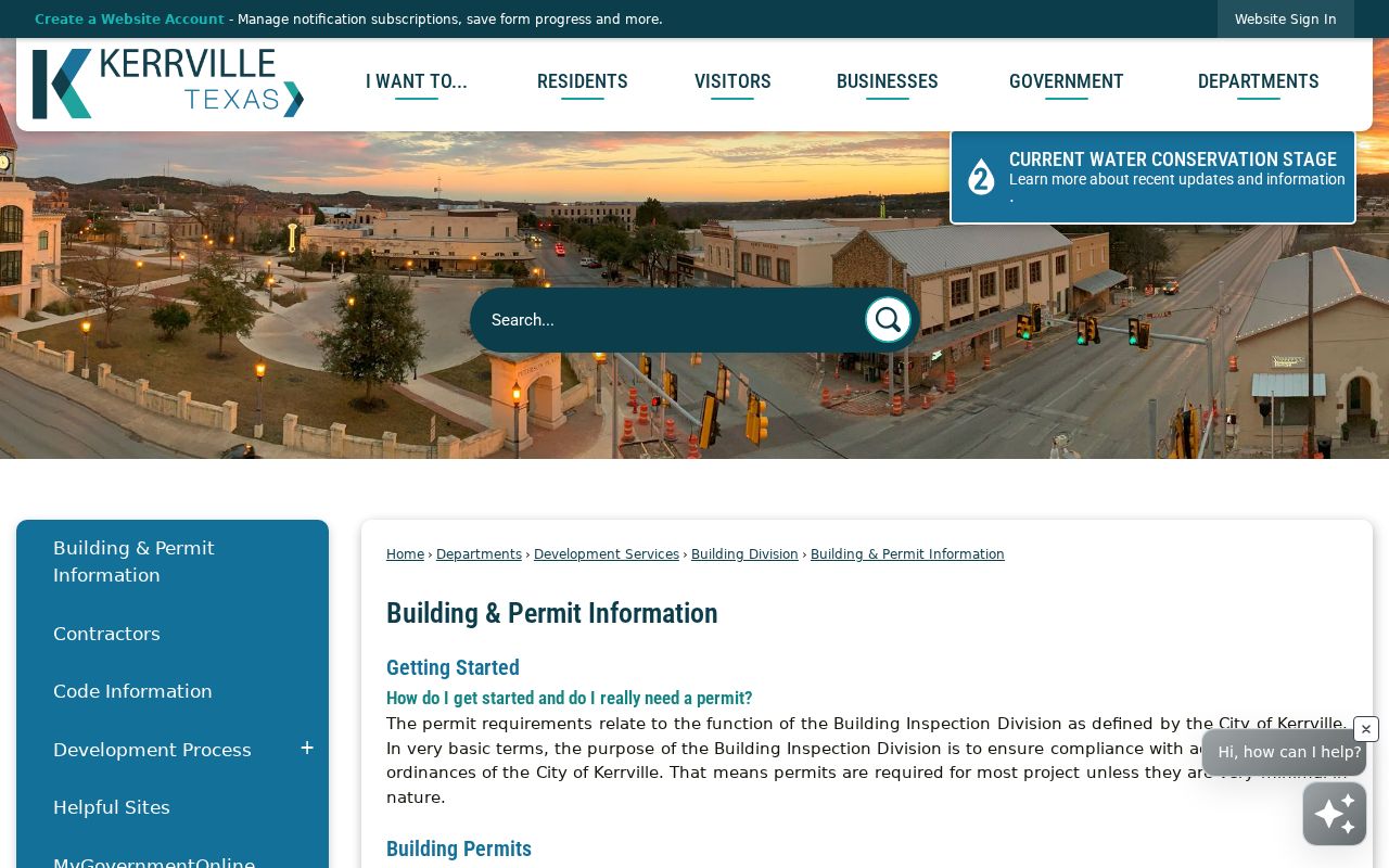 Kerrville street directory building permit information page